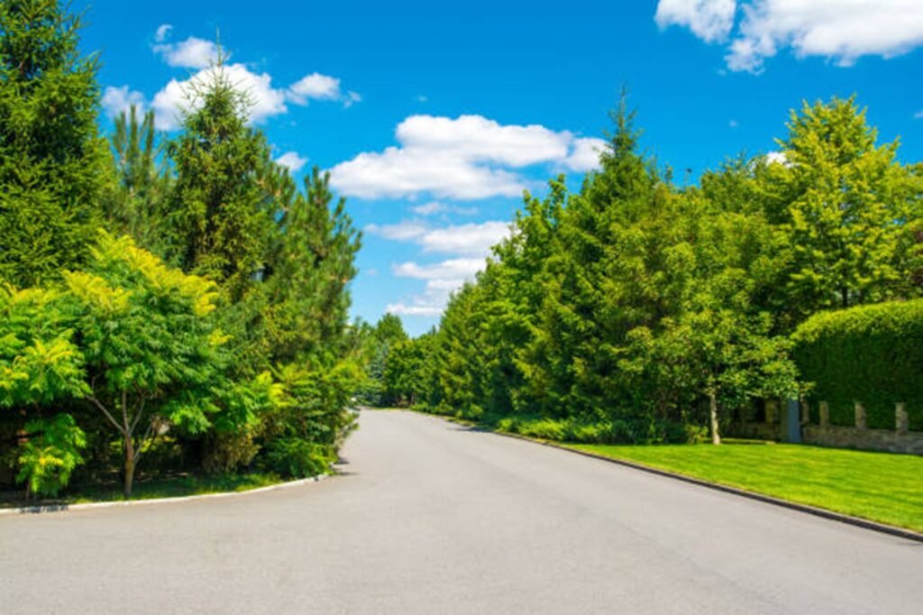 Beautiful tree-lined residential neighborhood representing the communities served by Heartland Tree Service throughout Hazelwood, MO.